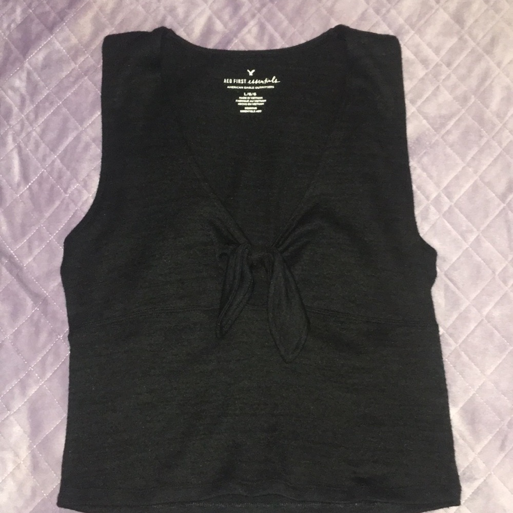 American Eagle Cropped Black Cutout Tank